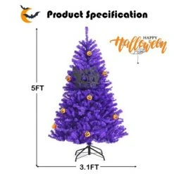 Tangkula Artificial Purple Christmas Tree, Prelit Purple Halloween Tree w/ Orange LED Lights & Pumpkin Ornaments -Christmas Trees Sales Store unnamed file 7225