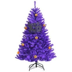 Tangkula Artificial Purple Christmas Tree, Prelit Purple Halloween Tree w/ Orange LED Lights & Pumpkin Ornaments -Christmas Trees Sales Store unnamed file 7226