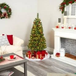 Nearly Natural Pre-Lit LED White Mountain Pine Artificial Christmas Tree with Pinecones Clear Lights -Christmas Trees Sales Store unnamed file 7232