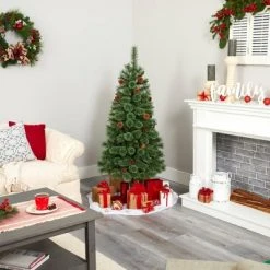 Nearly Natural Pre-Lit LED White Mountain Pine Artificial Christmas Tree with Pinecones Clear Lights -Christmas Trees Sales Store unnamed file 7233