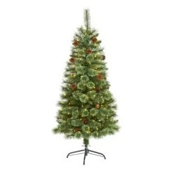 Nearly Natural Pre-Lit LED White Mountain Pine Artificial Christmas Tree with Pinecones Clear Lights -Christmas Trees Sales Store unnamed file 7234