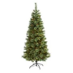 Nearly Natural Pre-Lit LED White Mountain Pine Artificial Christmas Tree with Pinecones Clear Lights -Christmas Trees Sales Store unnamed file 7235