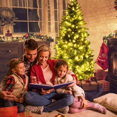 Tangkula 6ft Half Christmas Tree Artificial PVC Material Metal Stand w/ LED Lights 1 Tangkula 6ft Half Christmas Tree Artificial PVC Material Metal Stand w/ LED Lights