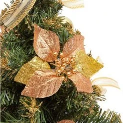 Okuna Outpost Mini Christmas Tree Pine Tree with Gold Ball Ornaments, Bows, and Poinsettias (16 in) -Christmas Trees Sales Store unnamed file 7262