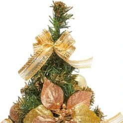 Okuna Outpost Mini Christmas Tree Pine Tree with Gold Ball Ornaments, Bows, and Poinsettias (16 in) -Christmas Trees Sales Store unnamed file 7263