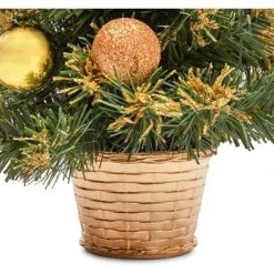 Okuna Outpost Mini Christmas Tree Pine Tree with Gold Ball Ornaments, Bows, and Poinsettias (16 in) -Christmas Trees Sales Store unnamed file 7264