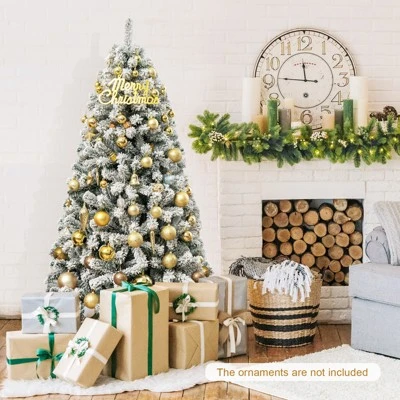 Tangkula 6' Hinged Artificial Christmas Tree Unlit w/ Metal Stand Premium Snow Flocked 2 Tangkula 6' Hinged Artificial Christmas Tree Unlit w/ Metal Stand Premium Snow Flocked - Image 2