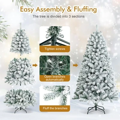 Tangkula 6' Hinged Artificial Christmas Tree Unlit w/ Metal Stand Premium Snow Flocked 6 Tangkula 6' Hinged Artificial Christmas Tree Unlit w/ Metal Stand Premium Snow Flocked - Image 6