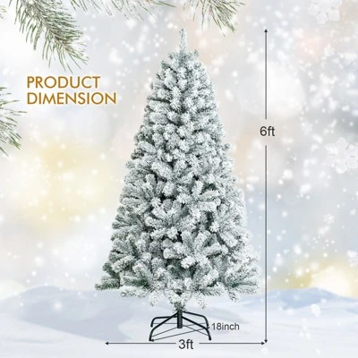 Tangkula 6' Hinged Artificial Christmas Tree Unlit w/ Metal Stand Premium Snow Flocked 9 Tangkula 6' Hinged Artificial Christmas Tree Unlit w/ Metal Stand Premium Snow Flocked - Image 9