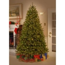 National Tree Company Pre-lit 'Feel Real' Artificial Full Downswept Christmas Tree, Green, Douglas Fir, Dual Color LED Lights, PowerConnect 9 feet