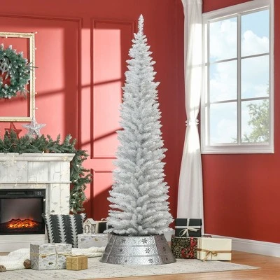 HOMCOM 7' Artificial Pencil Christmas Tree, Slim Xmas Tree with 499 Realistic Branch Tips and Plastic Stand, White 2 HOMCOM 7' Artificial Pencil Christmas Tree, Slim Xmas Tree with 499 Realistic Branch Tips and Plastic Stand, White - Image 2