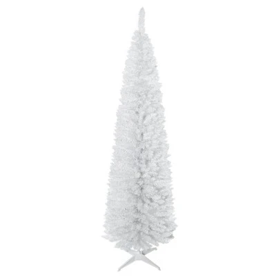 HOMCOM 7' Artificial Pencil Christmas Tree, Slim Xmas Tree with 499 Realistic Branch Tips and Plastic Stand, White 3 HOMCOM 7' Artificial Pencil Christmas Tree, Slim Xmas Tree with 499 Realistic Branch Tips and Plastic Stand, White - Image 3