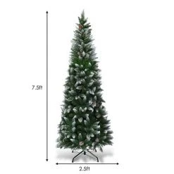 Tangkula 7.5' Artificial Pencil Christmas Tree Snow Flocked Tree w/ Pine Cones and Metal stand -Christmas Trees Sales Store unnamed file 7307