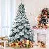 Tangkula Snow Flocked Artificial Christmas Tree Hinged Alaskan Pine Decoration Tree