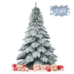 Tangkula Snow Flocked Artificial Christmas Tree Hinged Alaskan Pine Decoration Tree -Christmas Trees Sales Store unnamed file 7317