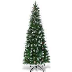 Tangkula 6' Artificial Pencil Christmas Tree Snow Flocked Tree w/ Pine Cones and Metal stand -Christmas Trees Sales Store unnamed file 7323