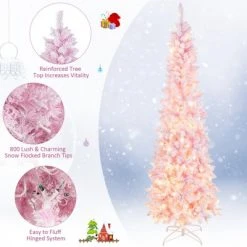 Tangkula 7FT Snow Flocked Christmas Tree, Pink Pencil Christmas Tree w/300 LED Lights & 8 Lighting Modes for Festival & Party Decoration -Christmas Trees Sales Store unnamed file 7328