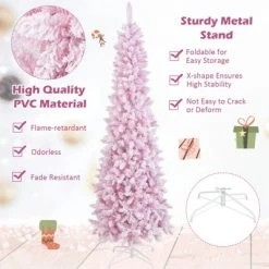 Tangkula 7FT Snow Flocked Christmas Tree, Pink Pencil Christmas Tree w/300 LED Lights & 8 Lighting Modes for Festival & Party Decoration -Christmas Trees Sales Store unnamed file 7329