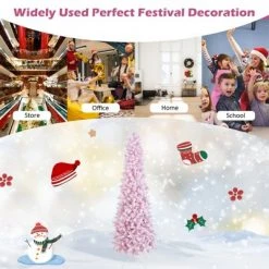 Tangkula 7FT Snow Flocked Christmas Tree, Pink Pencil Christmas Tree w/300 LED Lights & 8 Lighting Modes for Festival & Party Decoration -Christmas Trees Sales Store unnamed file 7332