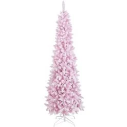 Tangkula 7FT Snow Flocked Christmas Tree, Pink Pencil Christmas Tree w/300 LED Lights & 8 Lighting Modes for Festival & Party Decoration -Christmas Trees Sales Store unnamed file 7333