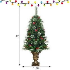 Tangkula 2 PCS 4FT Snow Flocked Artificial Christmas Tree PVC Entrance Tree W/ Pine Cones -Christmas Trees Sales Store unnamed file 7344