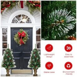 Tangkula 2 PCS 4FT Snow Flocked Artificial Christmas Tree PVC Entrance Tree W/ Pine Cones -Christmas Trees Sales Store unnamed file 7345