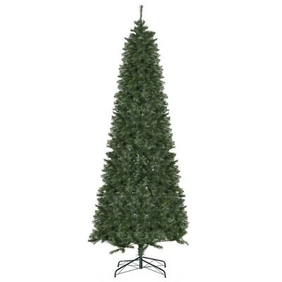 HOMCOM 8 Foot Pine Artificial Christmas Tree, Slim Pencil Xmas Tree with 952 Realistic Branches, Steel Base, Auto Open, Green 3 HOMCOM 8 Foot Pine Artificial Christmas Tree, Slim Pencil Xmas Tree with 952 Realistic Branches, Steel Base, Auto Open, Green - Image 3