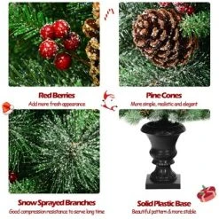 Tangkula 4FT Snow Flocked Artificial Christmas Tree PVC Entrance Tree with Pine Cones & Red Berries -Christmas Trees Sales Store unnamed file 7372