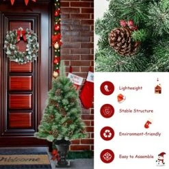 Tangkula 4FT Snow Flocked Artificial Christmas Tree PVC Entrance Tree with Pine Cones & Red Berries -Christmas Trees Sales Store unnamed file 7374
