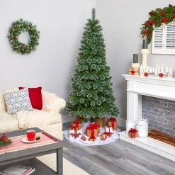 7ft Nearly Natural Pre-Lit LED Wisconsin Snow Tip Pine Artificial Christmas Tree Clear Lights -Christmas Trees Sales Store unnamed file 7381