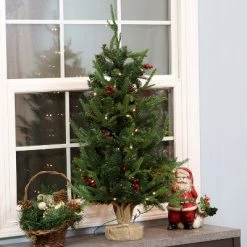 Sunnydaze Decor Sunnydaze Natural Noel Pre-Lit Artificial Christmas Tree - 3' H - Green