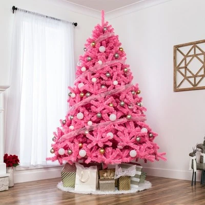 Best Choice Products 6ft Artificial Christmas Full Tree Festive Holiday Decoration w/ 1,477 Branch Tips, Stand - Pink 2 Best Choice Products 6ft Artificial Christmas Full Tree Festive Holiday Decoration w/ 1,477 Branch Tips, Stand - Pink - Image 2