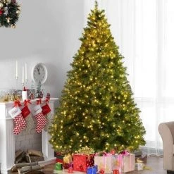Tangkula 8' Spruce Hinged Tree Pre-Lit Artificial PVC Christmas Tree w/ 880 LED Lights