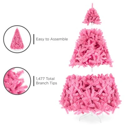 Best Choice Products 6ft Artificial Christmas Full Tree Festive Holiday Decoration w/ 1,477 Branch Tips, Stand - Pink 3 Best Choice Products 6ft Artificial Christmas Full Tree Festive Holiday Decoration w/ 1,477 Branch Tips, Stand - Pink - Image 3