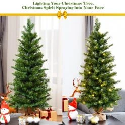 Tangkula 3' Tabletop Christmas Tree Pre-Lit Warm White LED Battery Operated w/ Lights & Timer