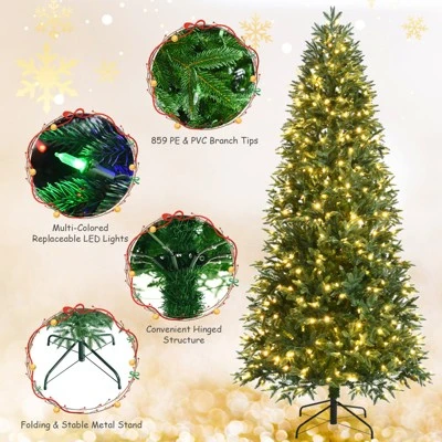 Tangkula Pre-Lit Christmas Tree Artificial Xmas Tree W/ Replaceable Dual Color LED Lights 3 Tangkula Pre-Lit Christmas Tree Artificial Xmas Tree W/ Replaceable Dual Color LED Lights - Image 3