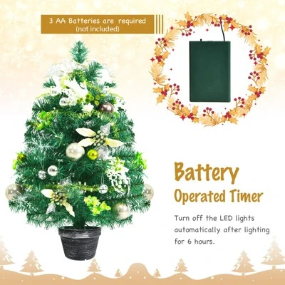 Tangkula 2ft Pre-lit Tabletop Christmas Tree Mini Artificial Evergreen Christmas Tree with Timer & Rich Ornaments 2 Tangkula 2ft Pre-lit Tabletop Christmas Tree Mini Artificial Evergreen Christmas Tree with Timer & Rich Ornaments - Image 2