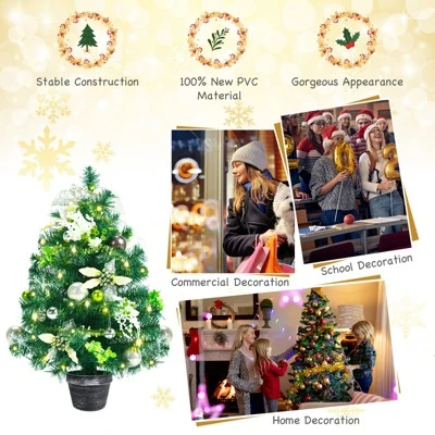 Tangkula 2ft Pre-lit Tabletop Christmas Tree Mini Artificial Evergreen Christmas Tree with Timer & Rich Ornaments 4 Tangkula 2ft Pre-lit Tabletop Christmas Tree Mini Artificial Evergreen Christmas Tree with Timer & Rich Ornaments - Image 4