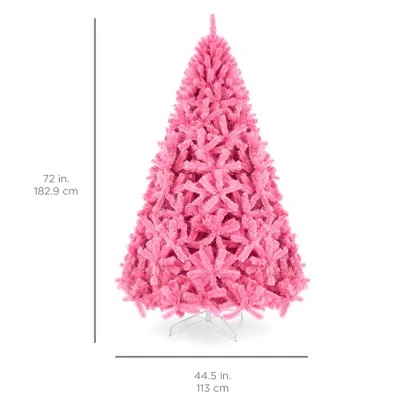 Best Choice Products 6ft Artificial Christmas Full Tree Festive Holiday Decoration w/ 1,477 Branch Tips, Stand - Pink 6 Best Choice Products 6ft Artificial Christmas Full Tree Festive Holiday Decoration w/ 1,477 Branch Tips, Stand - Pink - Image 6
