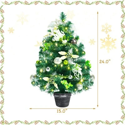 Tangkula 2ft Pre-lit Tabletop Christmas Tree Mini Artificial Evergreen Christmas Tree with Timer & Rich Ornaments 9 Tangkula 2ft Pre-lit Tabletop Christmas Tree Mini Artificial Evergreen Christmas Tree with Timer & Rich Ornaments - Image 9