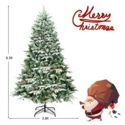 Tangkula 6.5' Pre-lit Snow Flocked Christmas Tree with 450 LED Lights &Foldable Stand -Christmas Trees Sales Store unnamed file 7435