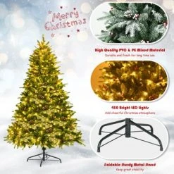 Tangkula 6.5' Pre-lit Snow Flocked Christmas Tree with 450 LED Lights &Foldable Stand -Christmas Trees Sales Store unnamed file 7436