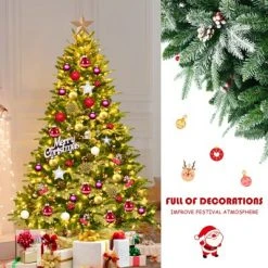 Tangkula 6.5' Pre-lit Snow Flocked Christmas Tree with 450 LED Lights &Foldable Stand -Christmas Trees Sales Store unnamed file 7437