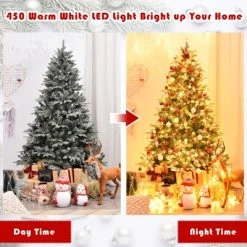 Tangkula 6.5' Pre-lit Snow Flocked Christmas Tree with 450 LED Lights &Foldable Stand -Christmas Trees Sales Store unnamed file 7439