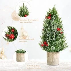 Tangkula 18.5” Realistic Christmas Tree Tabletop Artificial Xmas Tree w/ 170 Snowy Tips 6 Pomegranate Clusters