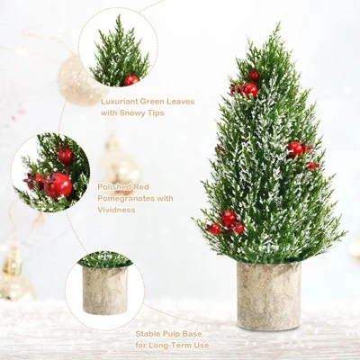 Tangkula 18.5” Realistic Christmas Tree Tabletop Artificial Xmas Tree w/ 170 Snowy Tips 6 Pomegranate Clusters 1 Tangkula 18.5” Realistic Christmas Tree Tabletop Artificial Xmas Tree w/ 170 Snowy Tips 6 Pomegranate Clusters