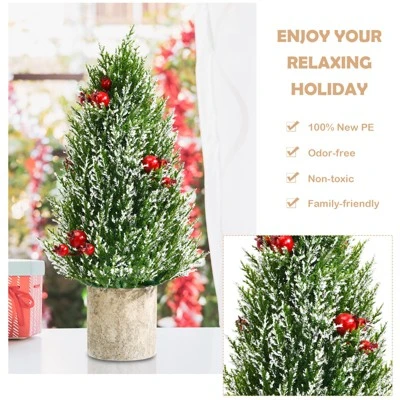 Tangkula 18.5” Realistic Christmas Tree Tabletop Artificial Xmas Tree w/ 170 Snowy Tips 6 Pomegranate Clusters 2 Tangkula 18.5” Realistic Christmas Tree Tabletop Artificial Xmas Tree w/ 170 Snowy Tips 6 Pomegranate Clusters - Image 2