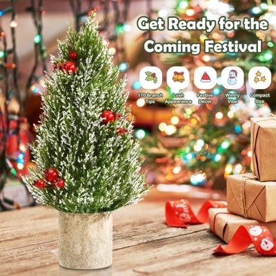 Tangkula 18.5” Realistic Christmas Tree Tabletop Artificial Xmas Tree w/ 170 Snowy Tips 6 Pomegranate Clusters 4 Tangkula 18.5” Realistic Christmas Tree Tabletop Artificial Xmas Tree w/ 170 Snowy Tips 6 Pomegranate Clusters - Image 4