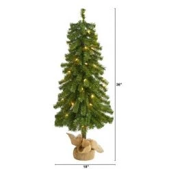3ft Nearly Natural Pre-Lit Alpine Artificial Christmas Tree Clear Lights in Burlap Planter