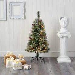 4ft Nearly Natural Pre-Lit LED Frosted Swiss Pine Artificial Christmas Tree Clear Lights -Christmas Trees Sales Store unnamed file 7467